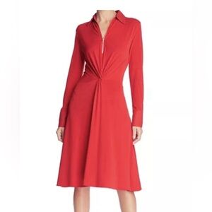 Donna Karan New York Twist Front Shirt Dress Red Long Sleeves Size L